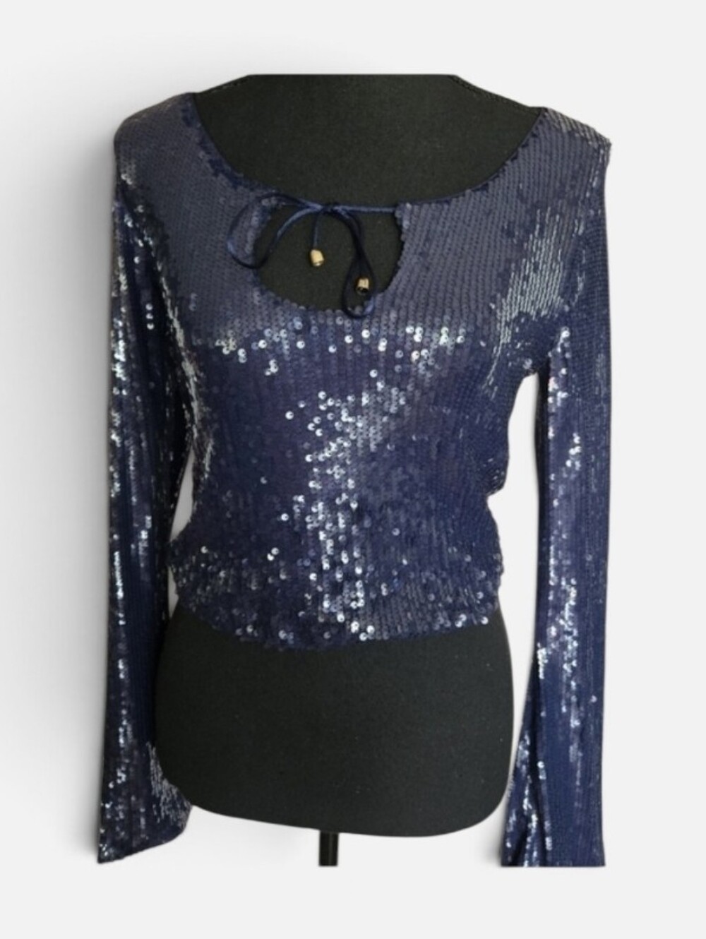 WILD FABLE Blue Sequin Long Bell Sleeves Top NWTs Size XS